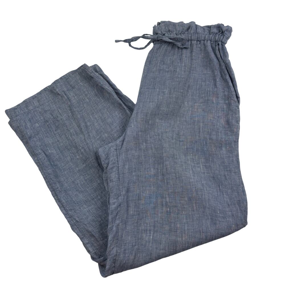 Haven 100% Linen Lightweight Chambray Drawstring Wide Leg Pants Women's Size S